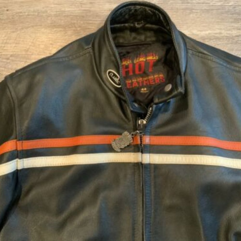 Hot Leathers Leather Racing Motorcycle Jacket Zip Out Lining Men Sz 44 Exc Cond